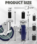 Besitu 5-inch prep table wheels, set of 4, expanding stem casters for 7/8–1-5/8 in tubes; blue wheels with metal mount