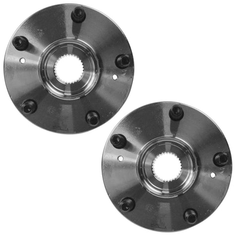 Front view of Front Wheel Bearing And Hub Kit Set For 2009 2014 Acura TSX 2008 2012 Honda Accord 2010 2011 Accord Crosstour 2012 2015 Crosstour 2 Piece Replacement With Front Hubs And Bearings Plug And Play Easy Install OEM Grade Quality showing two metallic hubs.