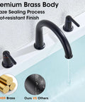 Wintap matte black bathtub faucet set with 3-hole widespread deck mount, 2 handles and high-arc spout