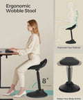 Woman using Ergonomic Wobble Stool With Height Adjustable Desk Seat For Standing Use, 23.6 To 33.3 Inches Range, Ink Black