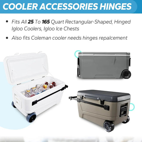 Stainless Steel Cooler Hinge Replacement Set For Outdoor Camping Chests 25-165 Quart, Rustproof Hinges With Screws, Fits Classic Coolers