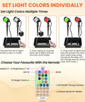 Illustration of 15W RGBW Outdoor Landscape Lights Kit With Remote Control IP66 Pathway Flood Lights For Yard And Garden 8 Pack Color Changing Plug And Play Setup 110-120V 4.9 Ft Cable Party Decor showing remote color settings and instructions