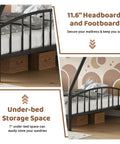 Rock Solid Twin Over Full Bunk Bed With Secure Ladder And Safety Railings For Kids And Adults showing 11.6" headboard and under-bed storage.