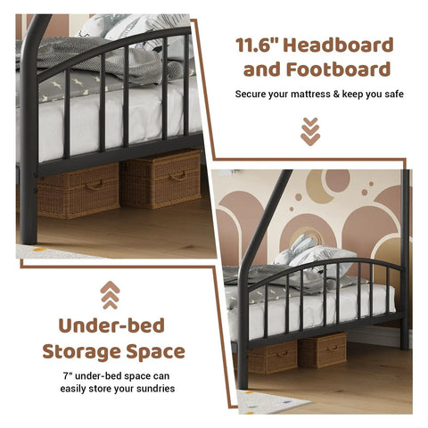 Rock Solid Twin Over Full Bunk Bed With Secure Ladder And Safety Railings For Kids And Adults showing 11.6" headboard and under-bed storage.