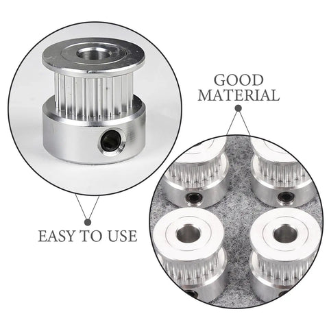 8 Piece GT2 Timing Belt Pulleys Set For Machinery And CNC 20 Tooth 6mm GT2 Belts 5mm Bore Synchronous Drive Direct Install High Precision Aluminum Pulleys, aluminum pulley close-up