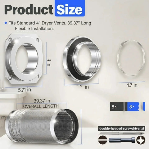 Magnetic Dryer Vent Connector Kit Fits DV180 Style 4 Inch with clamps and screwdriver, product dimensions shown