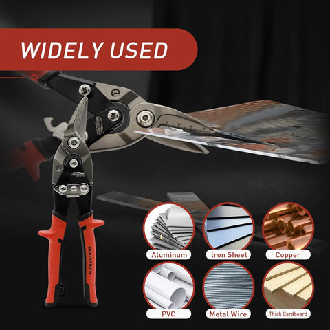 Straight Up Heavy Duty Aviation Tin Snips Set Delivers Ten Inch Straight Left And Right Cut Blades Etched With Precise Scale Marks Rock Solid CRMO Steel Construction For Quick Metal Sheet Trimming Jobs