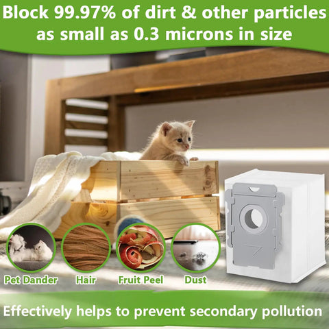16 Pack Replacement Heavy Duty Vacuum Bags For I Series S Series And J Series with particle filtration and kitten nearby