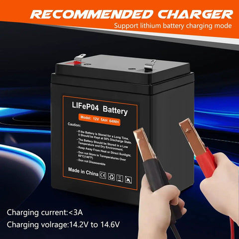 12V 5Ah LiFePO4 Rechargeable Backup Battery With BMS For Garage Door Openers, Over 2,000 Cycles, charger cables attached