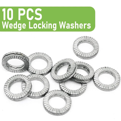 10 Pack Hot Shot Silver M8 Precision Wedge Locking Washers made of 65 manganese steel for secure bolt locking.
