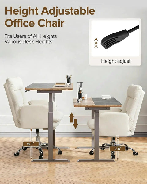Height adjustable desk setup with heavy duty office chair with footrest and flip up armrests, ergonomic design for comfort.