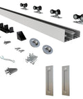 48 Inch Aluminum Bypass Sliding Door Hardware Kit Includes Two 8 Inch Barn Door Handles Commercial Grade Box Track Smooth Rolling Convex Rails Front Cover Concealment Premium 304 Stainless Steel Handles With Powder Coat, showing track and components.