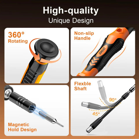 145 In 1 Precision Screwdriver Set With 120 Bits For Electronics Repair Pro Grade Kit For Laptop iPhone PC MacBook Nintendo Xbox PS5 With Anti Static Wrist Strap And All The Right Bits Great Gift For Men, 360° handle, flexible shaft