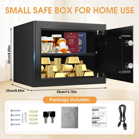 Compact Home Safe 1.2 Cubic Fireproof And Waterproof With Programmable Keypad, Spare Keys, Removable Shelf, open with contents visible