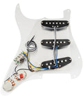 Prewired SSS pickguard for Strat style electric guitars with staggered Alnico 5 single coil pickups white 3 ply fits Squier