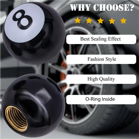 8 Ball Pool Style Tire Valve Stem Caps 4 Pack Universal Copper Core Dustproof Caps For Cars SUVs Trucks Motorcycles Black ABS