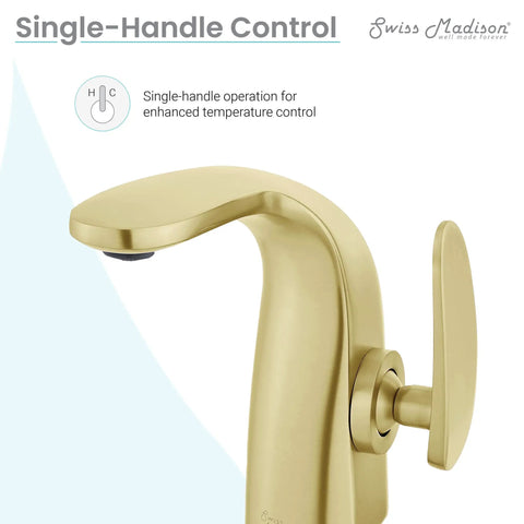 Brushed Gold Single Hole Bathroom Faucet With Single Handle, Solid Brass Construction, 1.2 GPM Flow, side view