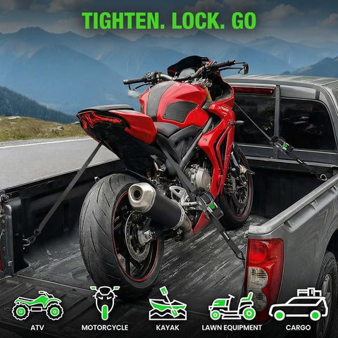 4 Pack Retractable Ratchet Straps 1 Inch x 10 Feet 1650 Pound Break Strength Heavy Duty Self Retracting Tie Down Straps with Motorcycle