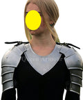 Sturdy Medieval Larp Shoulder Armor With Gorget For Women Badass Pauldrons And Leather Trim In Silver Steel Realistic Knight Armor