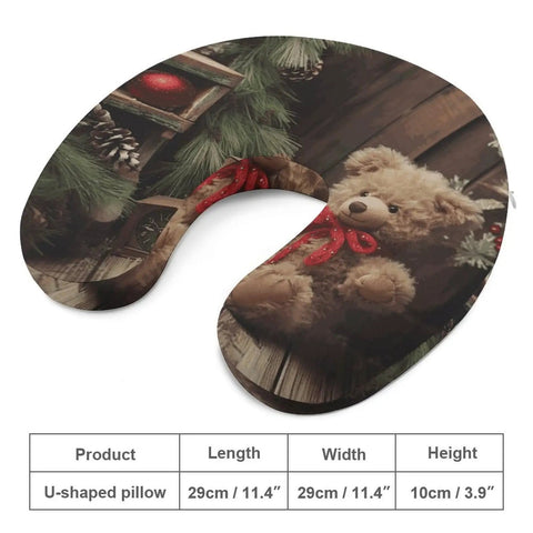 Xmas Tree Branch Bear Doll Travel Pillow U Shaped Neck Support Pillow with holiday design and memory foam material