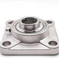 Stainless Steel Four Bolt Flange Bearing Unit Set Screw Lock 1 3 16 Inch Bore Grain Handling Conveyors Farm Machinery Heavy Duty Sealed Lube Zerk Nipple Built Tough To Handle Work Without Quitting On You, front view