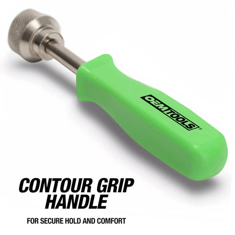 Drum Brake Spring Tool For Easy Removal And Installation Of Brake Springs And Washers Fits Five Eighths To Seven Eighths Inch Beefy S Two Steel Build With Contour Grip Handle For Cars Trucks And SUVs, showing green handle