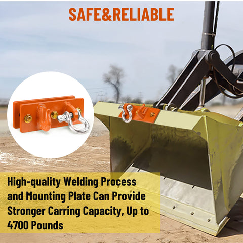 Tractor Bucket Hooks Bolt On Clevis Mount With Half Inch Shackle And Five Sixteenth Inch Grab Hooks WLL 4700 Lbs Steel Plate