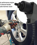 Heavy Duty 1/2 Inch Air Impact Wrench Delivers A Gnarly 850Nm Torque At 7500 Rpm used for tire installation, showing exhaust handle and socket.