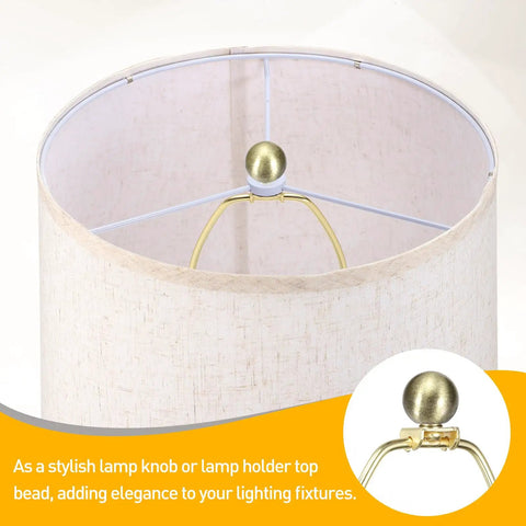 Two Pack Bronze Ball Lamp Finials 0.8 Inch Tall Brass Lamp Cap Knobs With Cleaning Cloth For Table And Floor Lighting Fixtures Shade Holder Retro Decor Dope Vibe Harp Threads M10 And 1 4 27 installed on a lamp shade