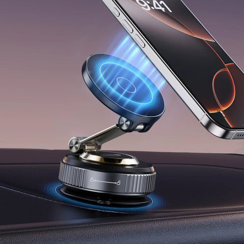 Heavy Duty Car Phone Holder Magnetic Mount With 360 Degree Rotation And Beefed Up Vacuum Suction For MagSafe Phones