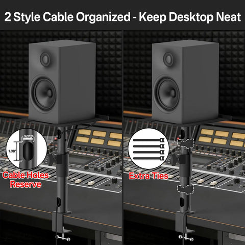2 Pack Desk Clamp Studio Monitor Stands With Adjustable Tilt And Swivel Mounts for cable management in studio setup