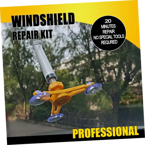 Car Windshield Repair Kit For Chips And Scratches, Quick Fix Auto Glass Crack Repair Tool displayed with repair tool