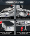 F-18 Hornet Fighter Jet Building Set For Adults With 1387 Pieces, detailed cockpit, missiles, wing and landing gear features