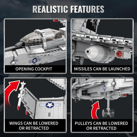 F-18 Hornet Fighter Jet Building Set For Adults With 1387 Pieces, detailed cockpit, missiles, wing and landing gear features