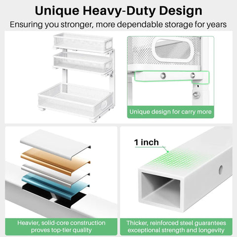 Unique Heavy Duty 2 Pack Under Sink Organizer With Adjustable 3 Tier Metal Pull Out Drawers For Kitchen Cabinet And Bathroom Vanity.