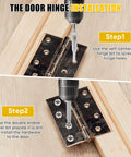 All In One Door Hinge Mortiser And Router Template Kit For 3 To 5 Inch Hinges With One Quarter Or Five Eighths Inch Thickness, Easy To Use Hinge Installation Jig For Square And Round Corner Doors, Produces Clean Mortises, Quick Setup, And Pro Level Fit demonstrating hinge installation process.