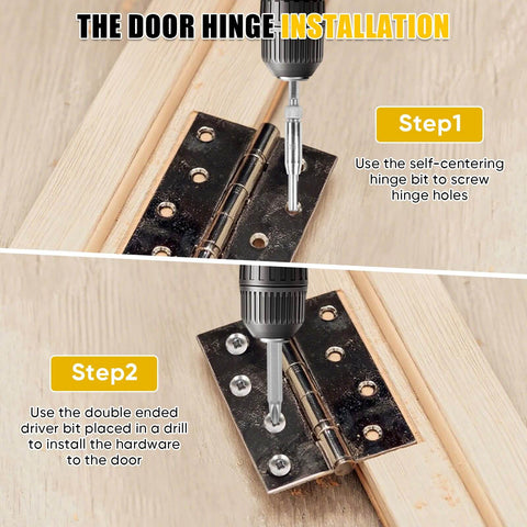 All In One Door Hinge Mortiser And Router Template Kit For 3 To 5 Inch Hinges With One Quarter Or Five Eighths Inch Thickness, Easy To Use Hinge Installation Jig For Square And Round Corner Doors, Produces Clean Mortises, Quick Setup, And Pro Level Fit demonstrating hinge installation process.