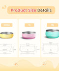 Product size details showcasing Built Tough Double Wall 304 Stainless Steel Chow Bowl For Small Dogs And Puppies, 12 ounces.