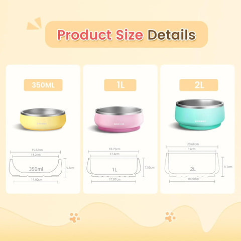 Product size details showcasing Built Tough Double Wall 304 Stainless Steel Chow Bowl For Small Dogs And Puppies, 12 ounces.