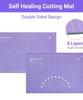 Front view of purple A3 self-healing cutting mats; double-sided with grid lines, set of two.