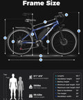 Frame size diagram of Beast Mode 1500W Peak Mountain Electric Bike For Adults With 25 MPH Top Speed 65 Mile Range 26 Inch Ebike