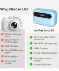 Kids Instant Print Camera Kit With 16MP Sensor, 9 Rolls Paper, Travel Case And Wearable EVA Case, Prints Up To 450 Photos, Durable Lightweight Gift For Ages 4 To 12, Your Kid's New Travel Photo Buddy. White and blue kid's instant camera kit comparison with EVA case and 16MP screen.