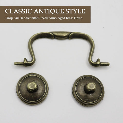 Antique Brass Cabinet Pulls Three And One Quarter Inch Center European Style Decorative Drawer Handles close-up view