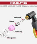 AG60P Plasma Cutter Consumables Kit With Torch Tips And Nozzles, 50Pcs Set For BTC500DP And BTC650DP installation diagram