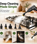 Handheld Steam Cleaner With 2500W Beast Mode Power And 1600Ml Tank in action cleaning stovetop with steam.