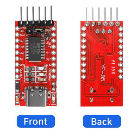 Front and back view of USB To TTL Serial Converter Adapter With Type C Cable For Arduino FT232RL FTDI Breakout Board 3.3V 5V
