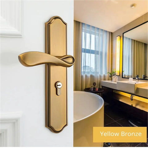 Built Solid Yellow Bronze Zinc Alloy Interior Door Lock With Heavy Duty Slide Latch European Style handle on a bathroom door.