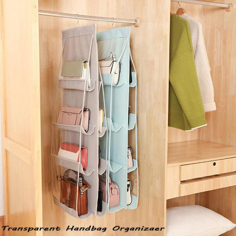 Sturdy Washable Hanging Closet Organizer with Eight Pockets for Purses and Accessories Neat in Wardrobe, Polyester Fiber PVC