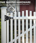 8 Inch Heavy Duty Decorative T Hinge For Sheds Gates And Barn Doors With Included Screws Black Finish 4 Pack shown on white gate.