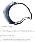 Side view of Stealth OTG Safety Goggles with Clear HydroShield Anti Fog Lens and fabric headband, showing wraparound design.